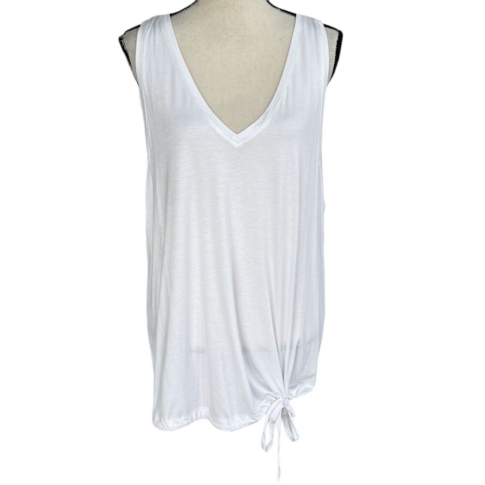 Black Tape 2X-Large Tank Top Stretch V-Neck Elastic Tie Waist Sleeveless White